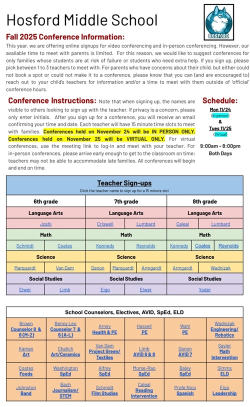 Clickable conference sign up sheet