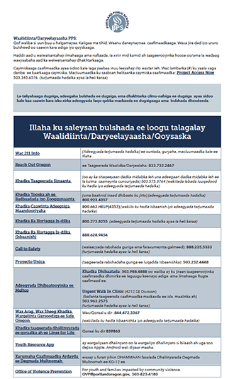 Download the Self-Sceening Tool Checklist - Somali