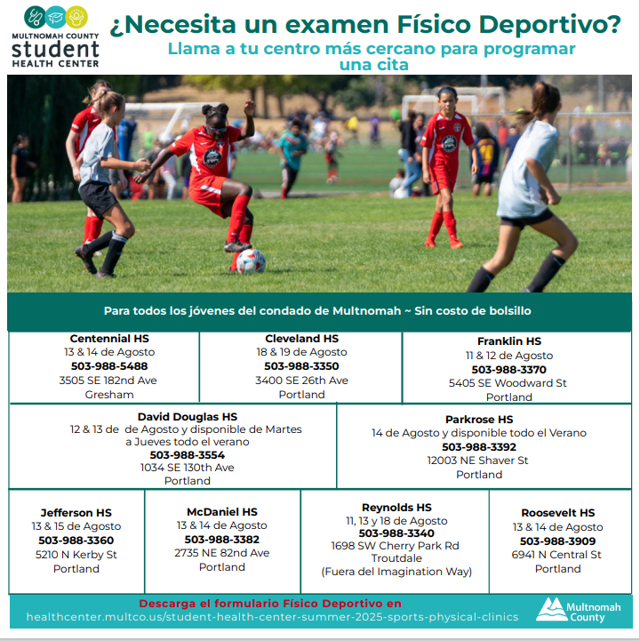 ?Necesita un examen Fisico Deportivo? Franklin 503.988.3370