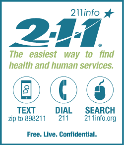 Click the image or Dial 211 for health and human services
