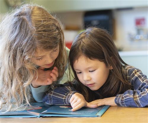 Two students reading together