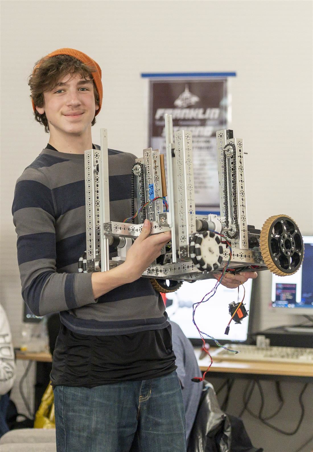Student with school project